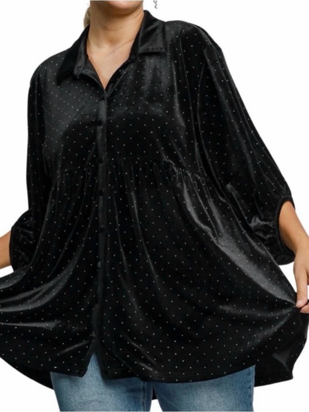 Chic Soul Starry Night Black Velvet Tunic with Sparkle Accents - Picture 3 of 7